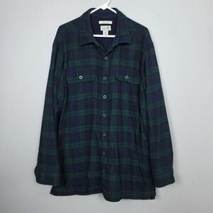 LL Bean Shacket Mens XL Tall Flannel Plaid Fleece Lined Heavy Green Blue 298190